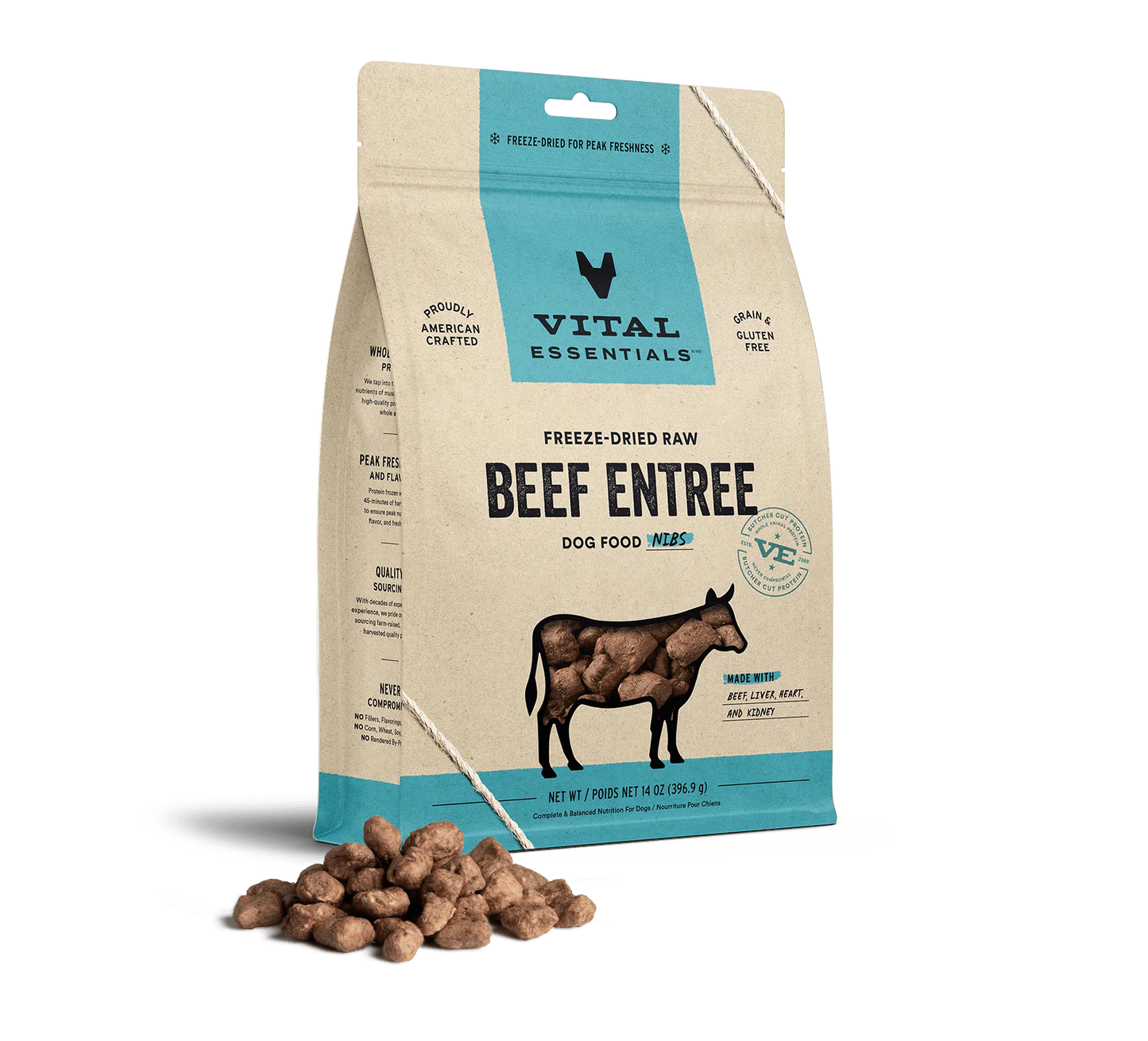 Vital Essentials Freeze-Dried Beef Nibbles Dog Food Dog Treat 14oz
