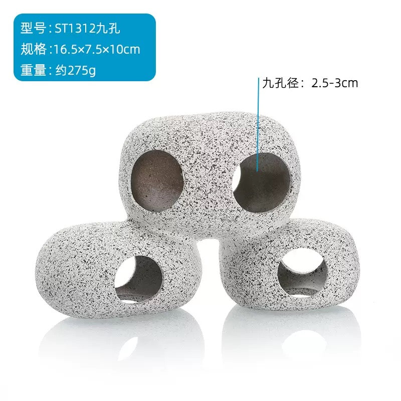 Aquarium Ceramic Rock Cave Multi-Chamber Fish & Shrimp Hideout