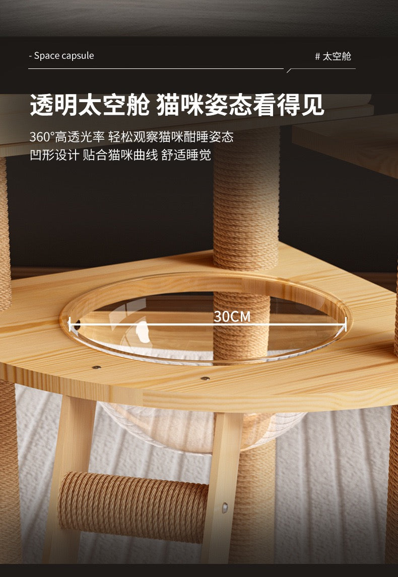 CatTree Wooden Cat Tree With Cozy Cat Condo Scratching Post Clear Bowl Cat Tower Y9