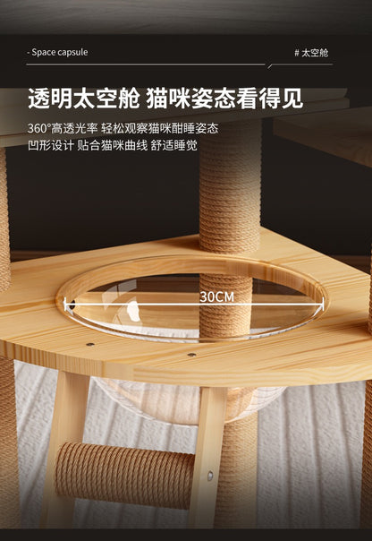 CatTree Wooden Cat Tree With Cozy Cat Condo Scratching Post Clear Bowl Cat Tower Y9