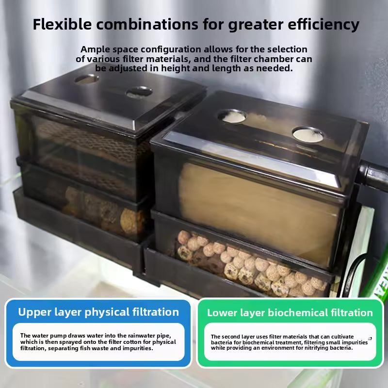 VOONLINE Tee-in-One Aquarium Filter System Upper Placement Circulation Water Purifier Drop Flow Box External Hanging Filter VL-232