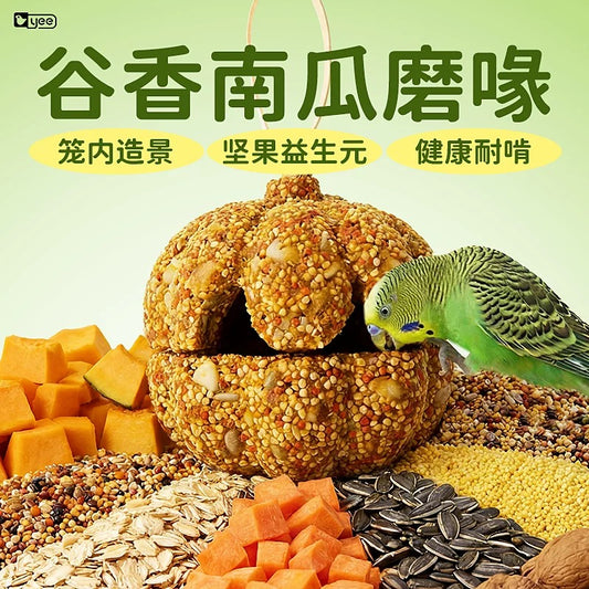 YEE Crispy Pumpkin Parrot Treat, Nutritious Beak Grinding Foraging Toy for Parakeets Cockatiels Lovebirds