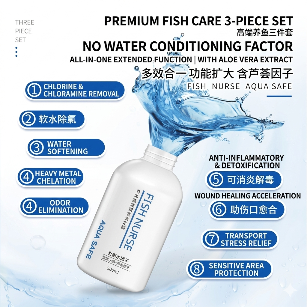 Fish Nurse 3-in-1 Aquarium Care Set Water Conditioner Nitrifying Bacteria & Immunity Supplement