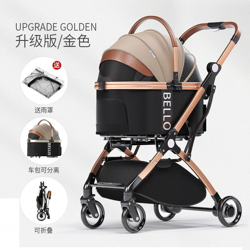 Bello Large 4 in 1 Pet Stroller One-Touch Folding Lightweight Cat&Dog Stroller VM01 Golden