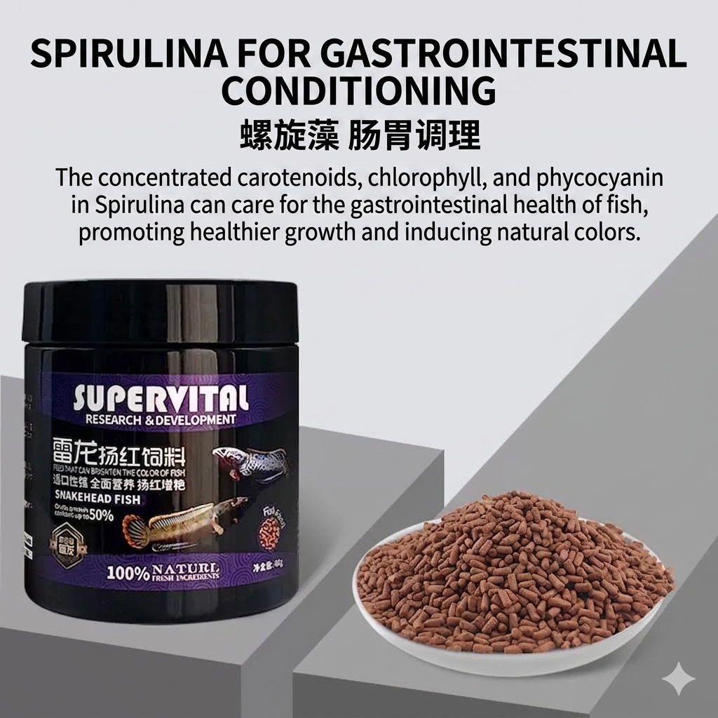 SuperVital Snakehead Fish Food - Color Enhancing High Protein Pellets (80g)