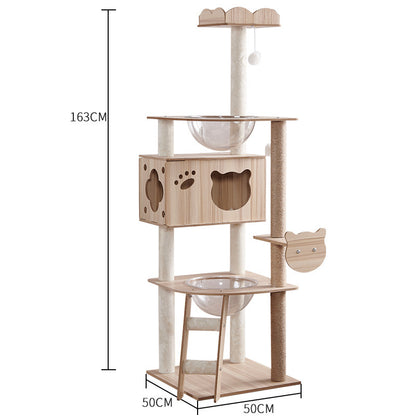 CatTree Wooden Cat Tree With Cozy Cat Condo Scratching Post Clear Bowl Cat Tower Y9
