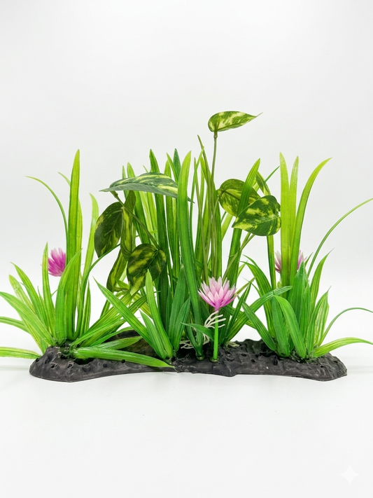 Grass-Style Artificial Aquarium Plant With Pink Water Lilies Fish Tank Decoration