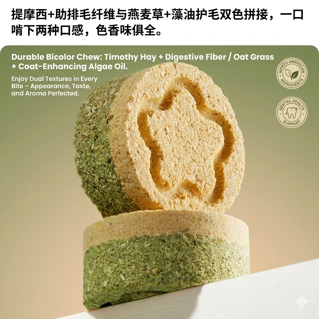 Yee Dual-Color Rabbit Coat Care Hay Blocks/Omega-3 Algae Oil Fur Health Chew Treats For Adult & Baby Rabbits 45g