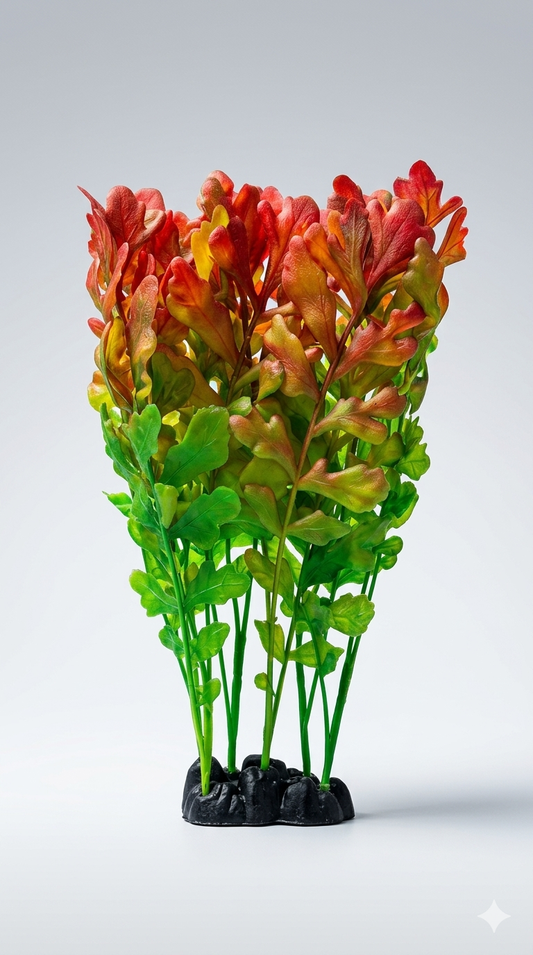 Gradient Red-Orange-Green Oak-Leaf Artificial Aquarium Plant Fish Tank Decoration