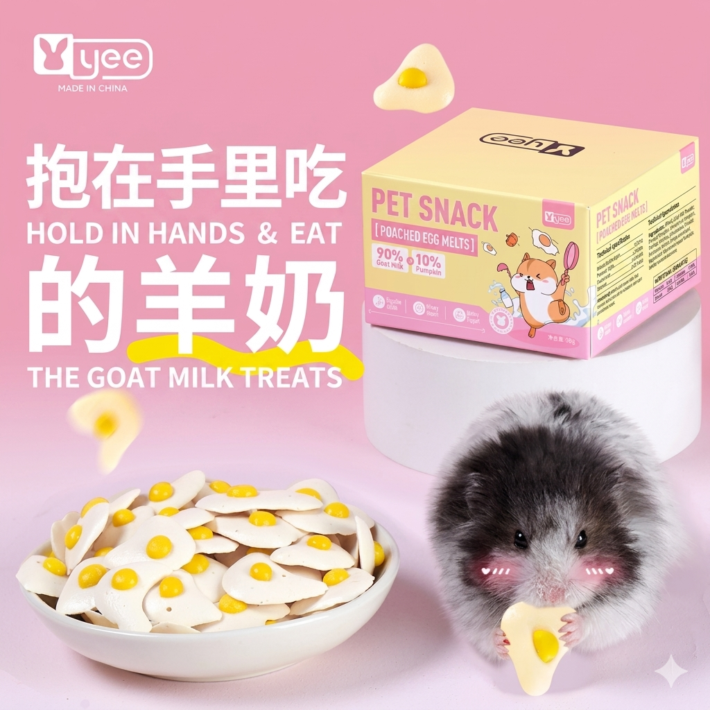 Yee Poached Egg Goat Milk Melting Drops Small Pet Treats For Hamster, Rabbit,Guinea Pig & Chinchilla 50g/Box