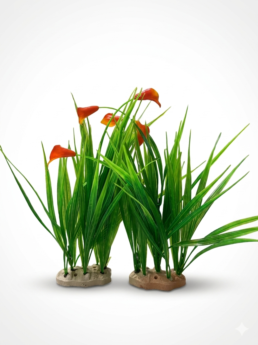 2-Pack Calla Lily Artificial Aquarium Grass Plants Fish Tank Decoration