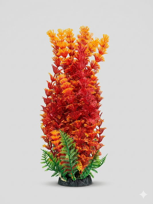 Vibrant Gradient Red-Orange Feathery Artificial Fish Tank Plant Aquarium Decoration