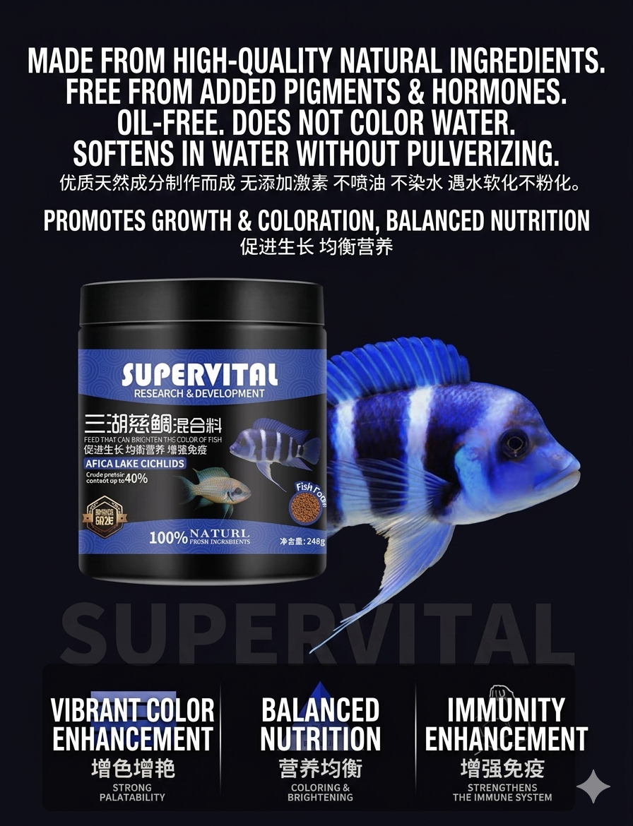 Supervital African Cichlid Fish Food-Color&Growth Enhancing Slow-Sinking Pellets(248g)