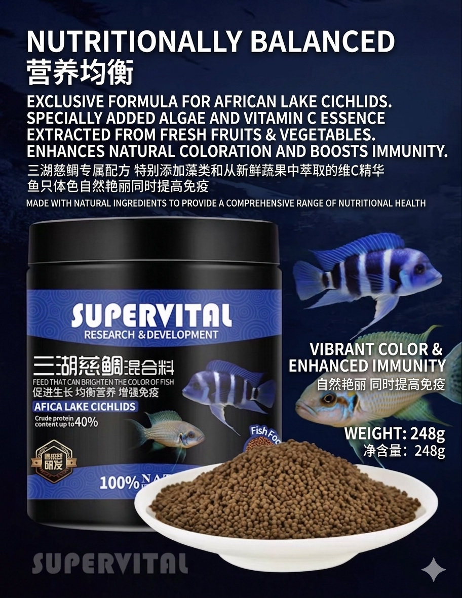 Supervital African Cichlid Fish Food-Color&Growth Enhancing Slow-Sinking Pellets(248g)