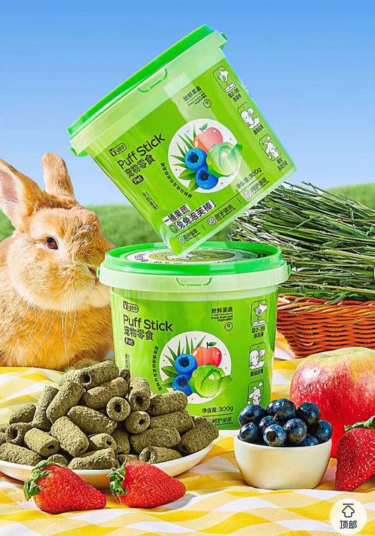 Yee Puff Stick 8-In-1 Grass & Vegetable Blend For Rabbit, Guinea Pig, Hamster & Chinchilla 300g Bucket