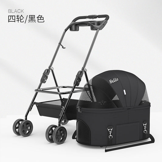 Bello Large 3-in-1 Pet Strollers with Detachable Carrier Foldable Travel Pet Stroller SP02F-L Black