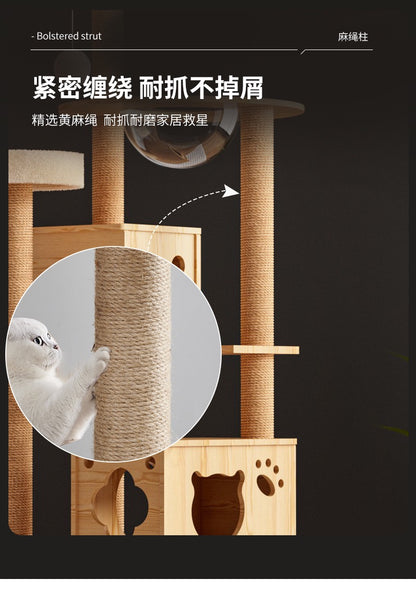 CatTree Wooden Cat Tree With Cozy Cat Condo Scratching Post Clear Bowl Cat Tower Y9