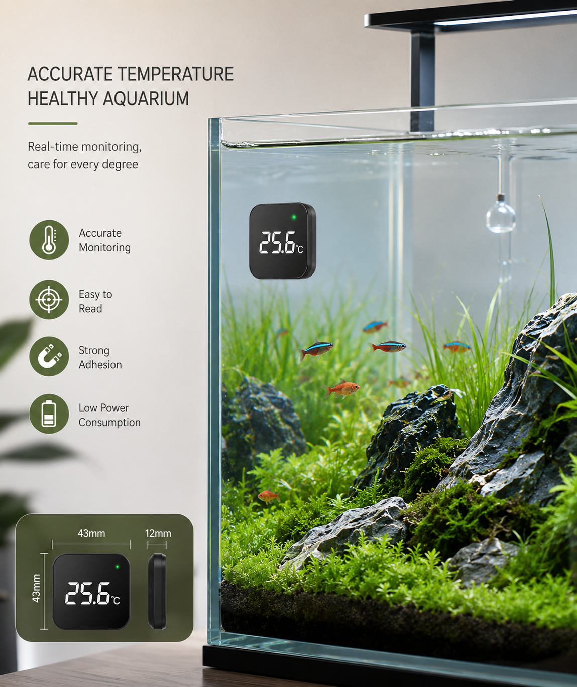 High Precision External Stick-On Fish Tank Thermometer For Freshwater & Saltwater Aquarium TJY-001