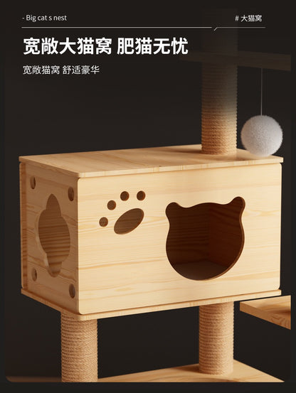 CatTree Wooden Cat Tree With Cozy Cat Condo Scratching Post Clear Bowl Cat Tower Y9