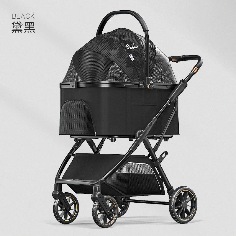 Bello Large 3-In-1 Cat Dog Stroller with Detachable Carrier Universal Wheel VM07 Black