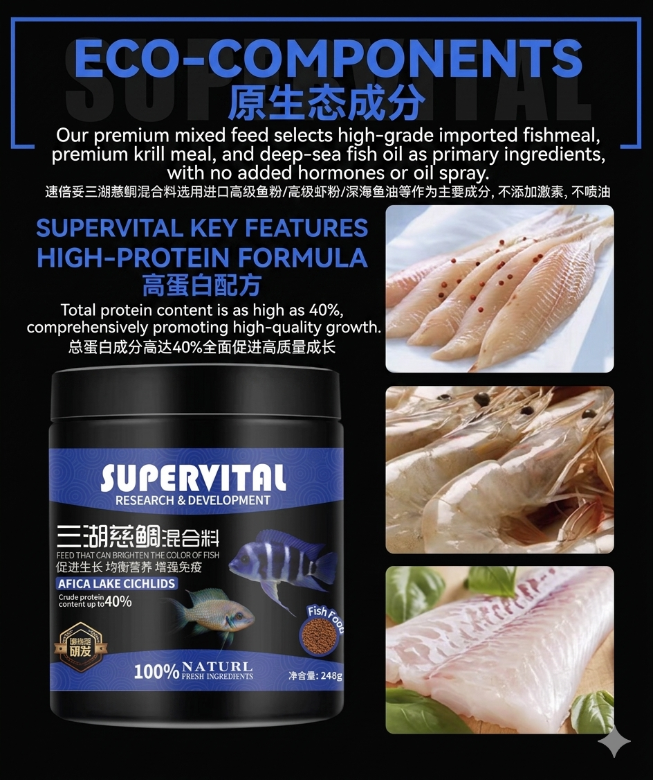 Supervital African Cichlid Fish Food-Color&Growth Enhancing Slow-Sinking Pellets(248g)