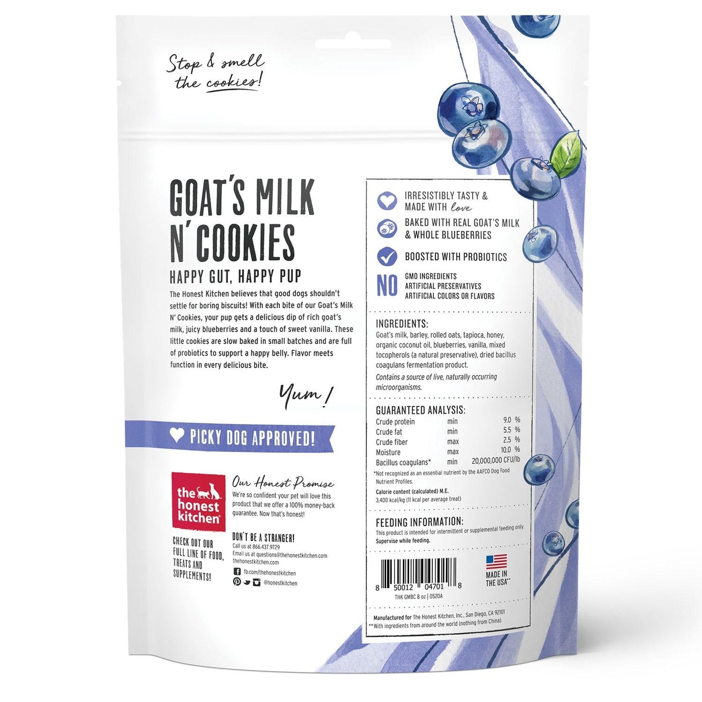 The Honest Kitchen Goat's Milk N' Cookies Slow Baked with Blueberries & Vanilla Dog Treats