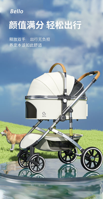 Bello Large 3 in 1 Folding Pet Stroller For Cats And Dogs LD11 White