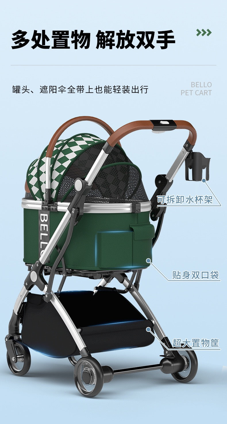 Bello Large 4 in 1 Pet Stroller One-Touch Folding Lightweight Cat&Dog Stroller VM01 Golden