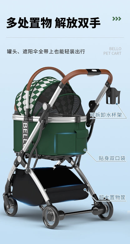 Bello Large 4 in 1 Pet Stroller One-Touch Folding Lightweight Cat&Dog Stroller VM01 Golden